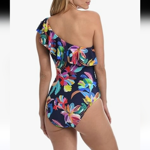 LA BLANCA By The Sea One Shoulder Swimsuit One piece Size 4 New Floral - Picture 2 of 6
